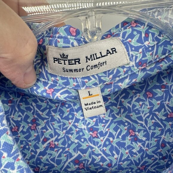 PETER MILLAR summer comfort short sleeve polo shirt hummingbird embroidered L - Picture 6 of 7